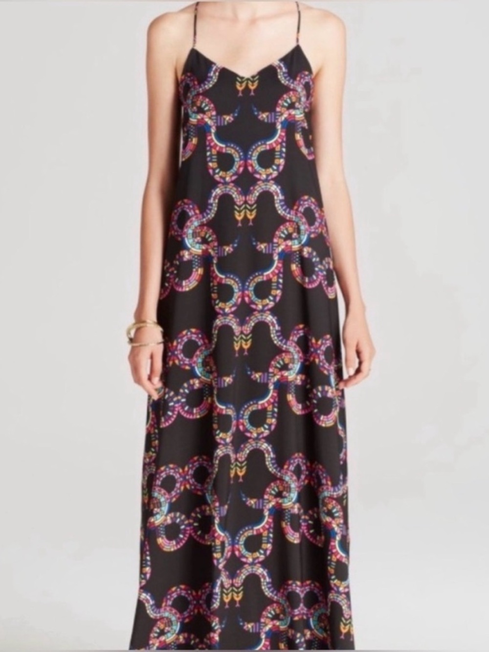 🌾 Mara Hoffman Black Maxi Slip Dress with Multicolor Snake‎ Chain Motif